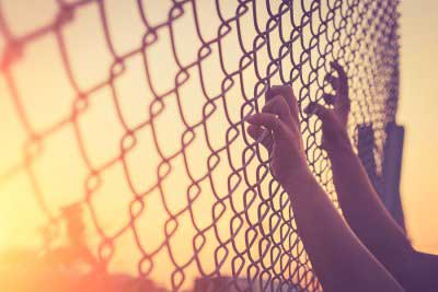 A kid trying to climb a chain link fence at a park in Palm Beach County, FL